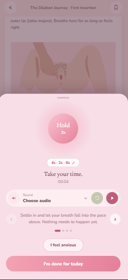Guided session player with a breathing pacer and an I feel anxious button